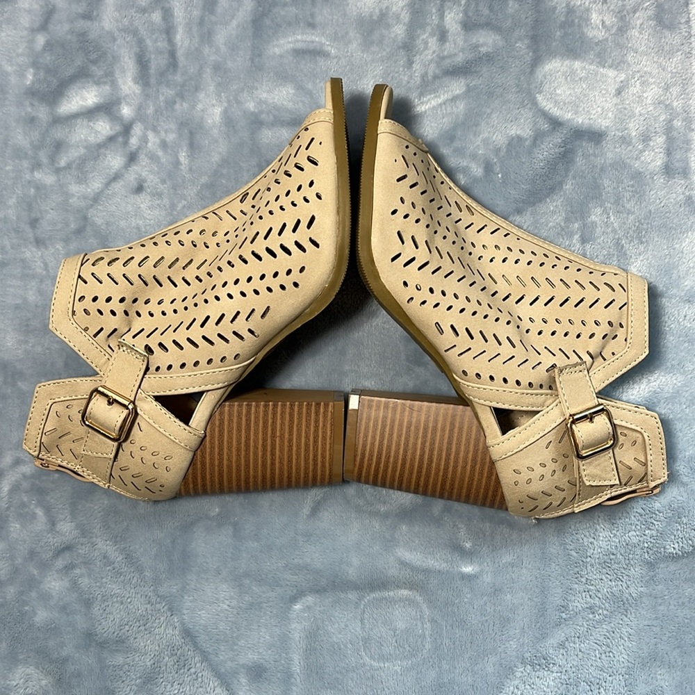 TOP Moda Tan Peep-Toe Ankle Booties - Picture 8 of 9